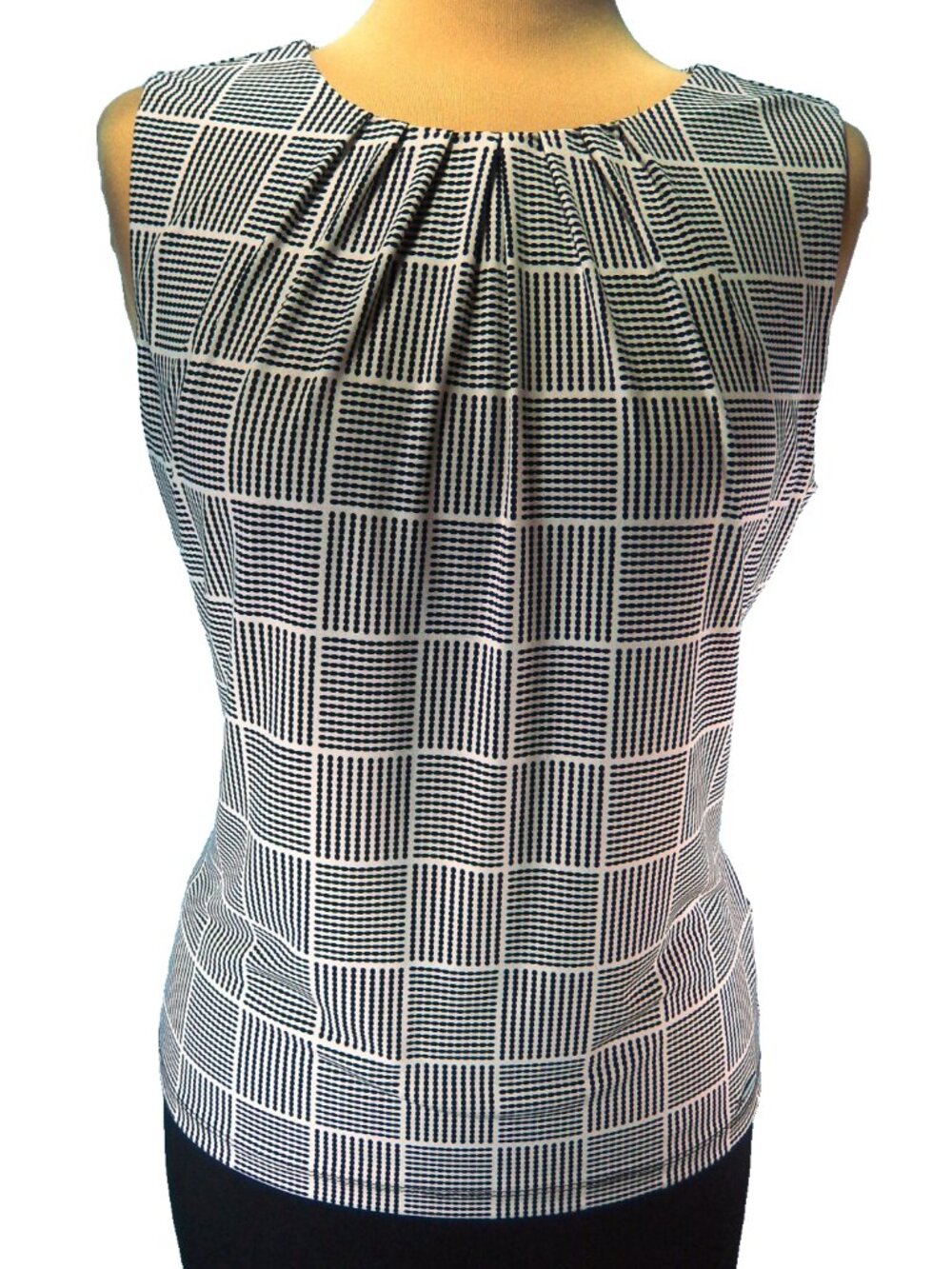 Calvin Klein Black & White Pleated Neck Career Shell Sleeveless Medium EUC